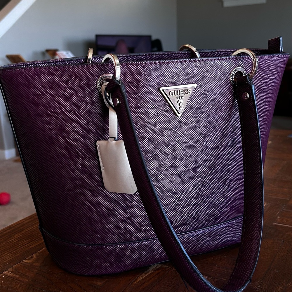 Guess Purple Structured Tote Bag